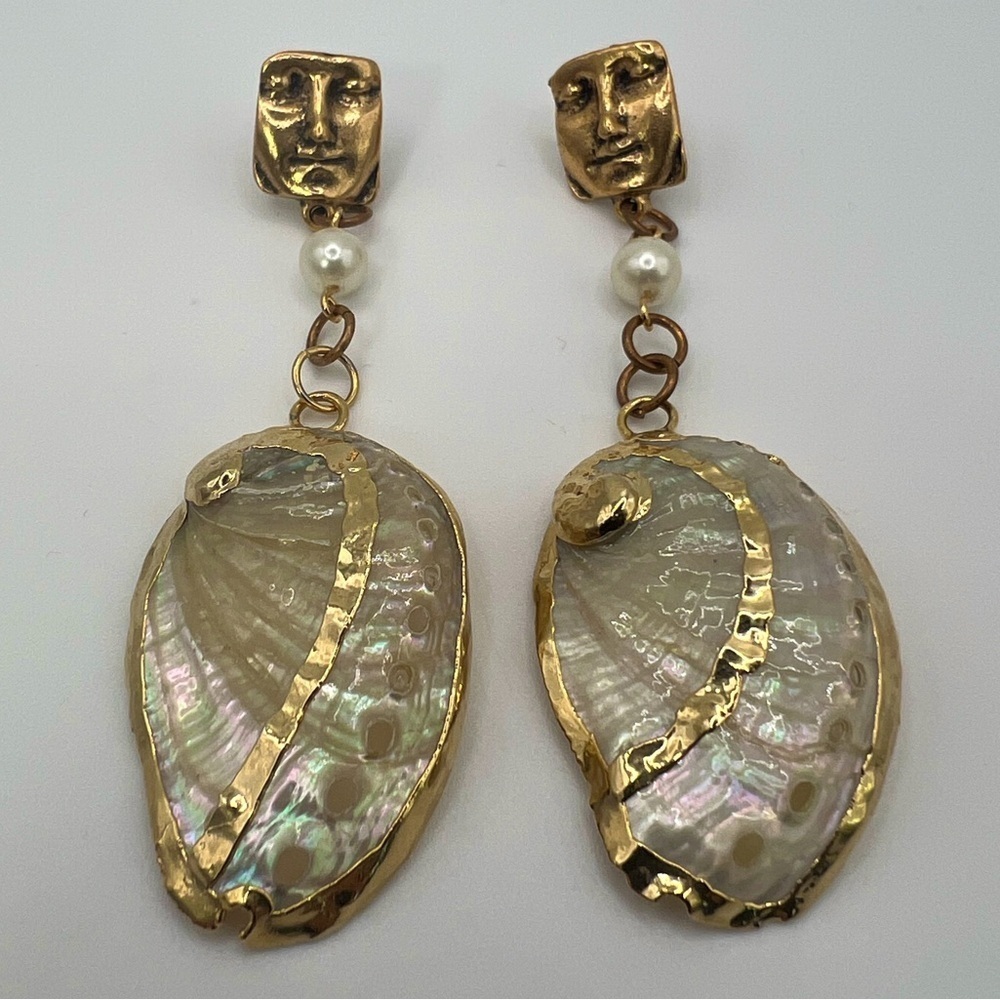 Abalone sea shell earrings gold edged - pierced